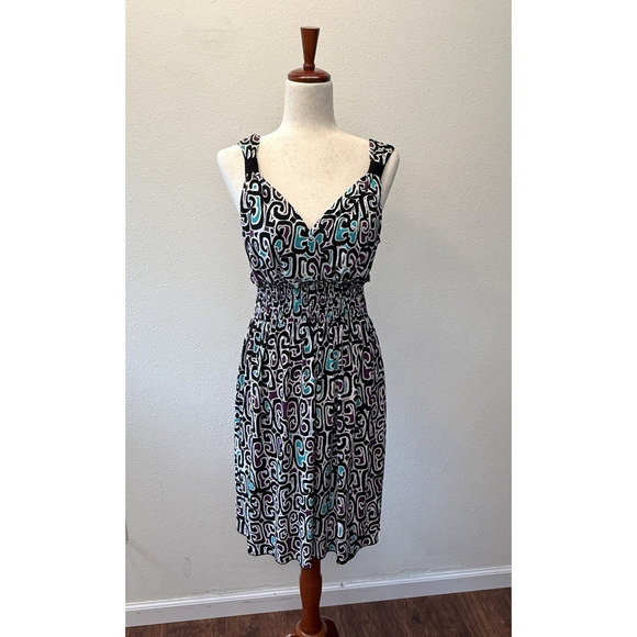 Vtg Y2K Babydoll Dress Womens Size 12 En Focus Studio Black Green Print Halter - Picture 1 of 7